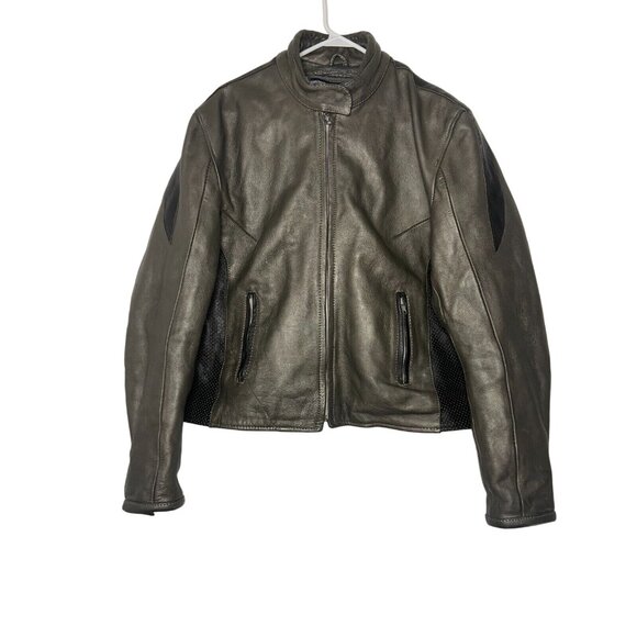 Heavy Leather Riding Biker Jacket XXL Grey/Black YKK Zips Hidden Pockets